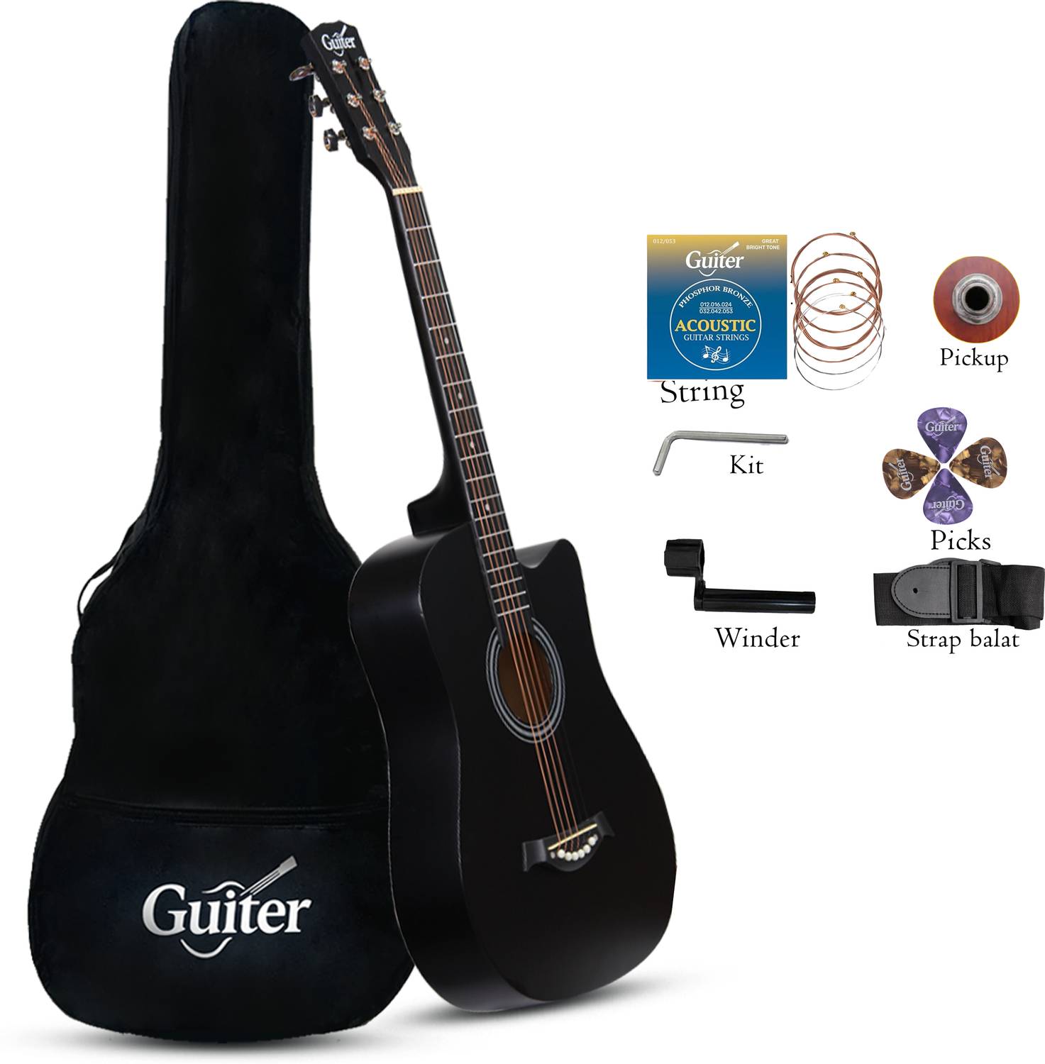 Guiter 38IN-CG Acoustic Guitar with Pickup ,Truss Rod,& Starter k
