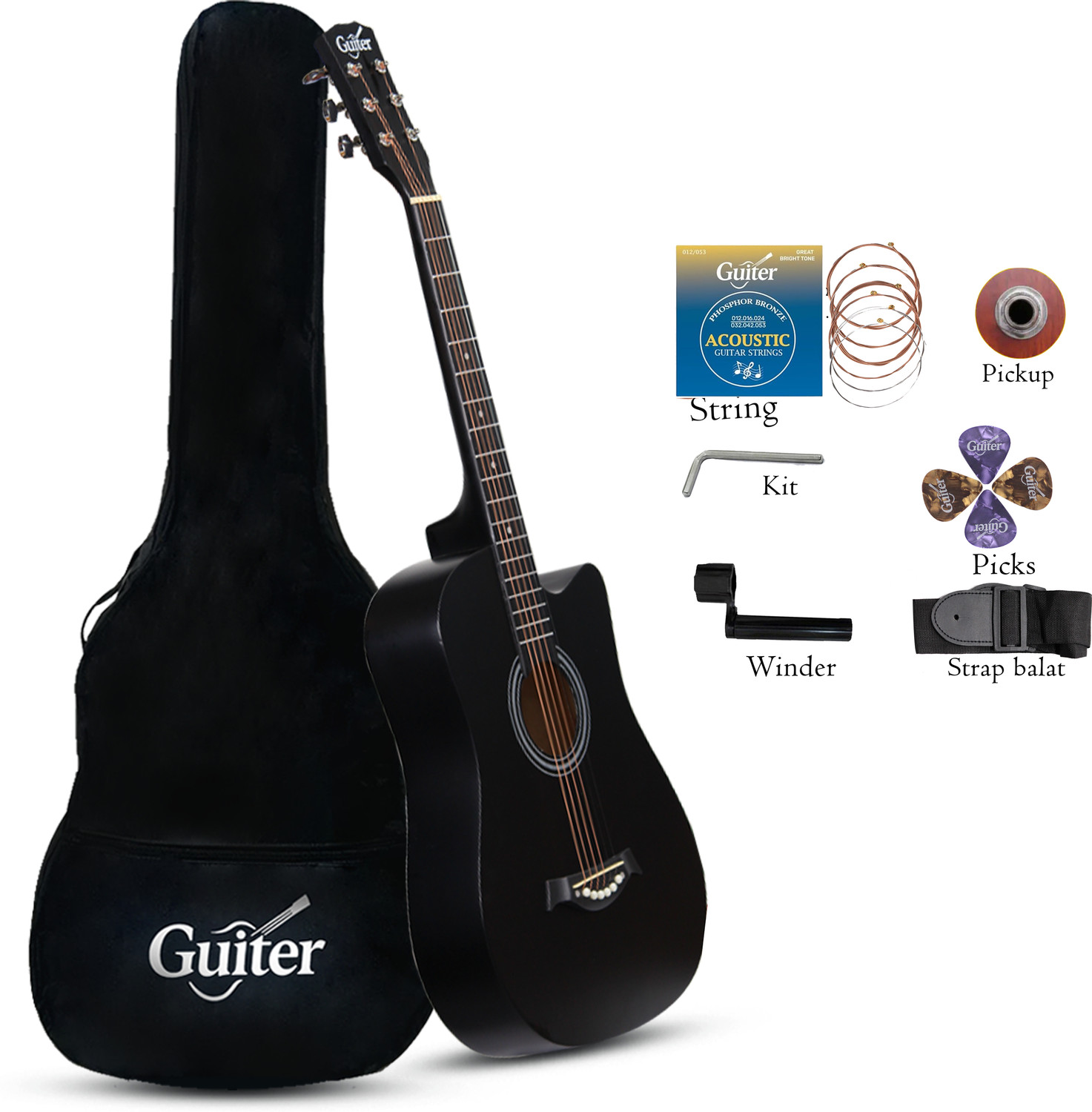 Image of Guiter 38IN-CG Acoustic Guitar with Pickup ,Truss Rod,& Starter kit, Linden & Rosewood Acoustic Guitar Linden Wood Rosewood Right Hand Orientation