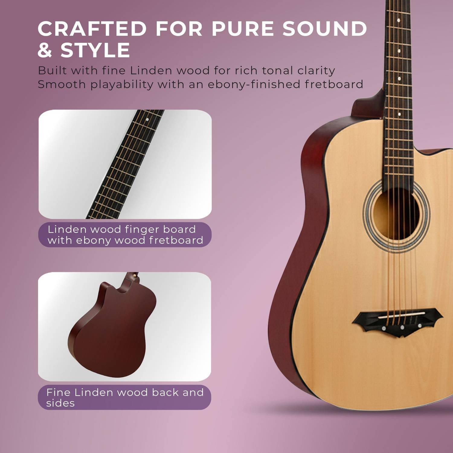 intern INT-38C-NT Acoustic Guitar Linden Wood - Image 3