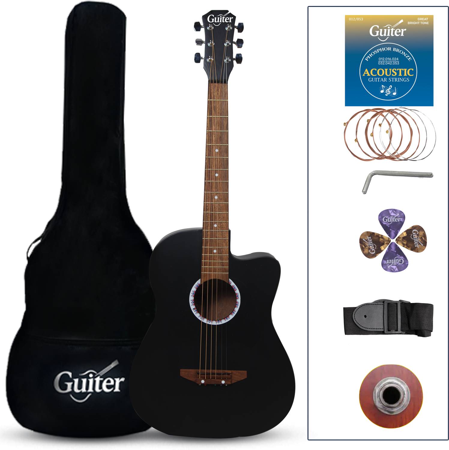 Guiter RJ-OTG238D-38IN Acoustic Guitar Combo(Pickup, Bag, Strings