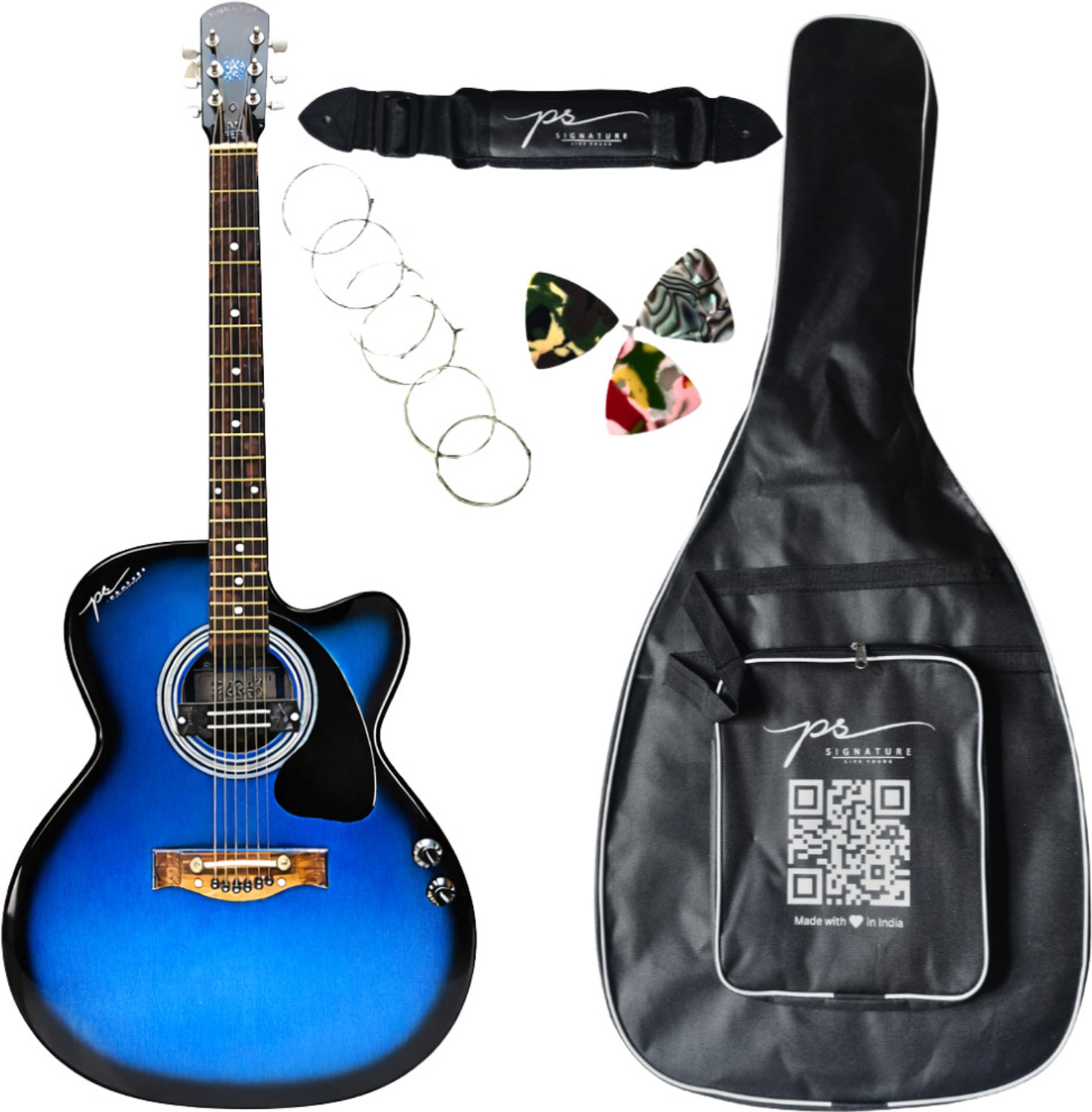 Image of P S Signature PS Signature Blue Glossy 41 Inch Acoustic Guitar with Volume & Tone Control Acoustic Guitar Tonewood Rosewood Right Hand Orientation