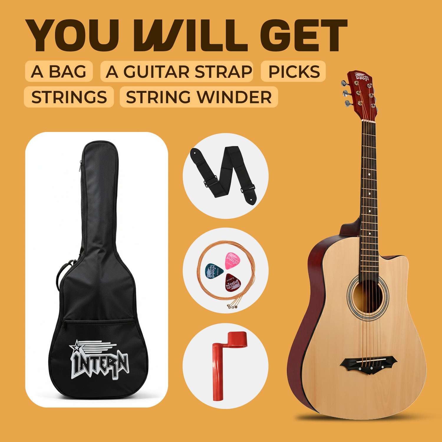 Image of intern Natural Acoustic Guitar Rosewood Ebony Right Hand Orientation