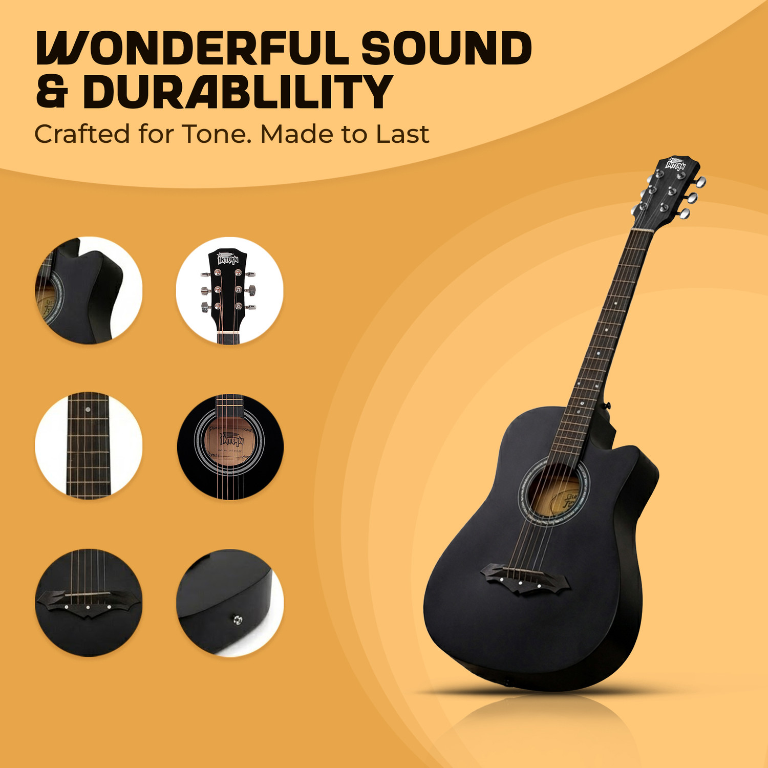 Image of intern Black Acoustic Guitar Rosewood Ebony Right Hand Orientation