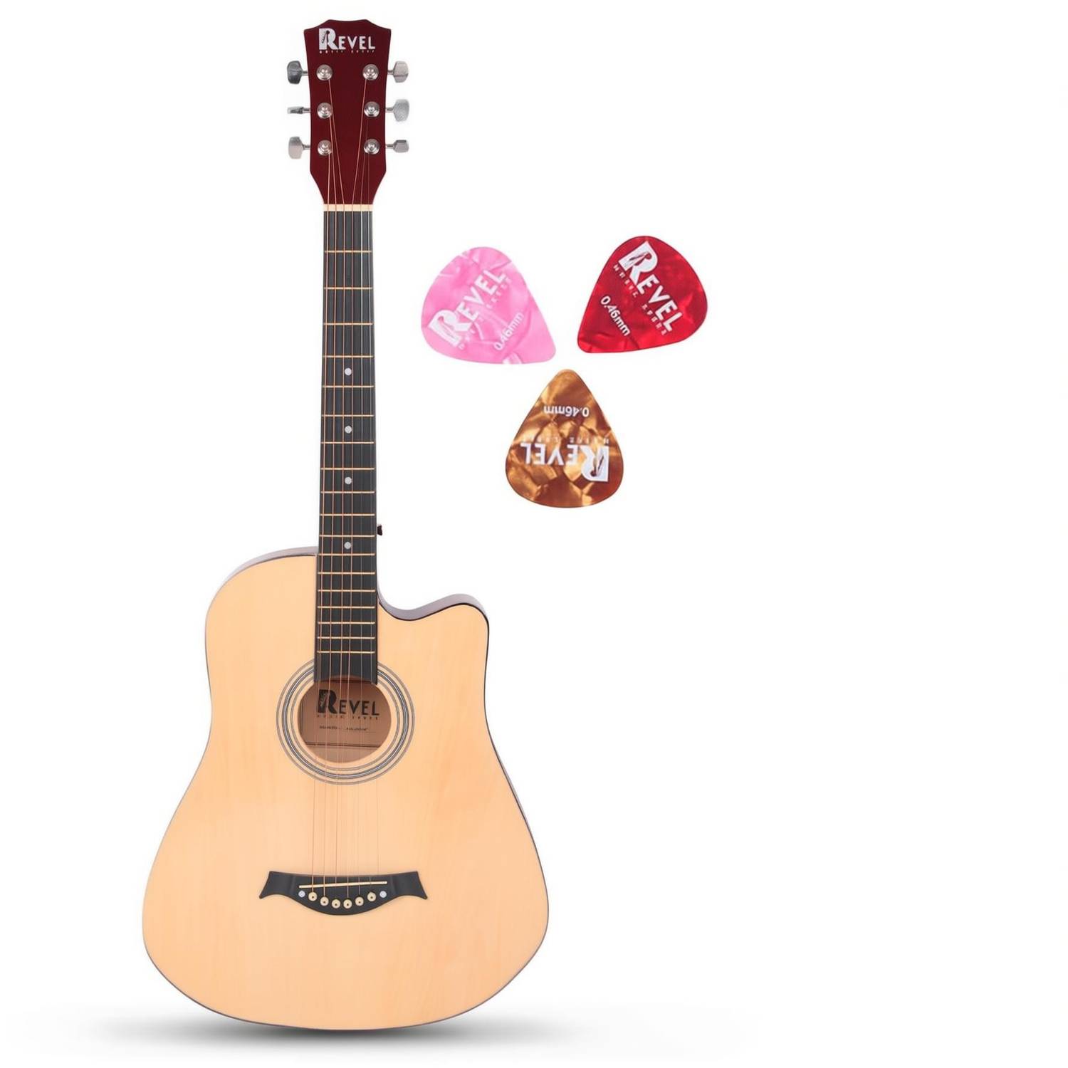 REVEL Cutaway Acoustic Guitar Kit, with Bag, Nickel Strings, Pick And Strap Acoustic Guitar Basswood Basswood Right Hand Orientation