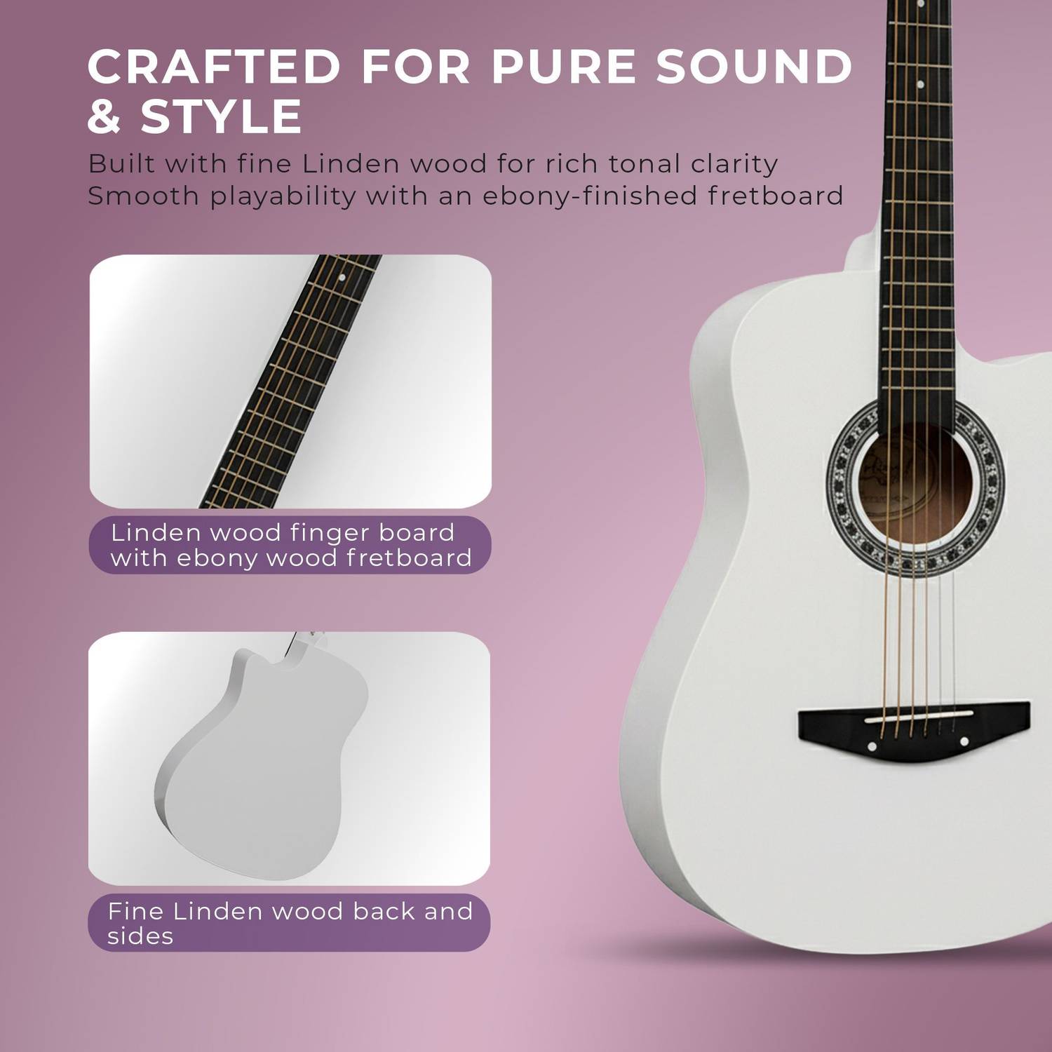 intern INT-38C-WH Acoustic Guitar Linden Wood - Image 3