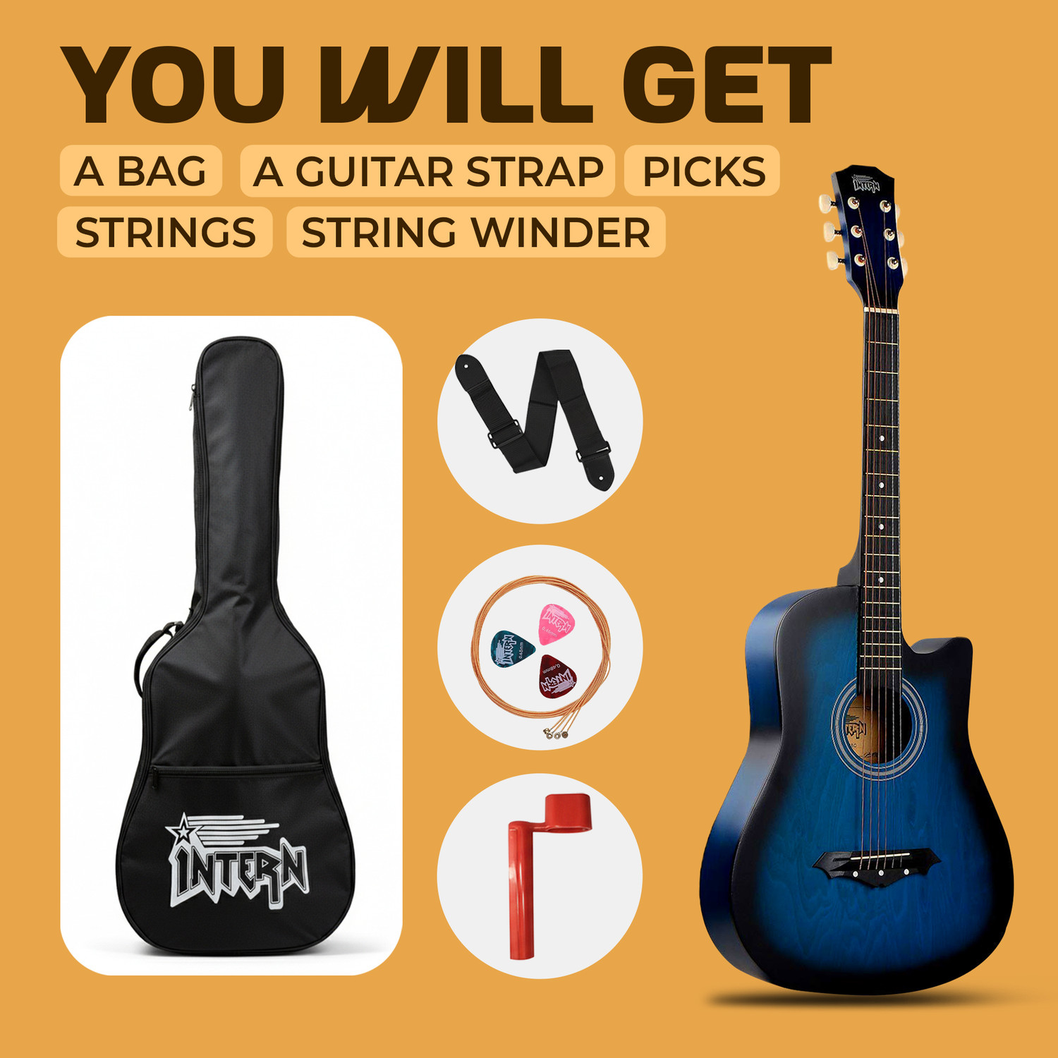 Image of intern Blue Acoustic Guitar Rosewood Ebony Right Hand Orientation