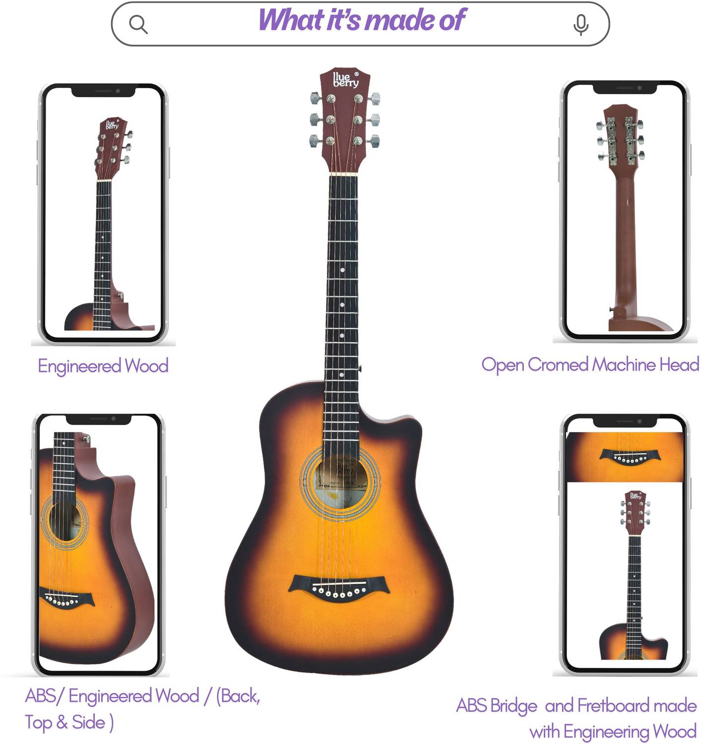 BLUEBERRY B-38CM 38cm Acoustic Guitar - Image 3