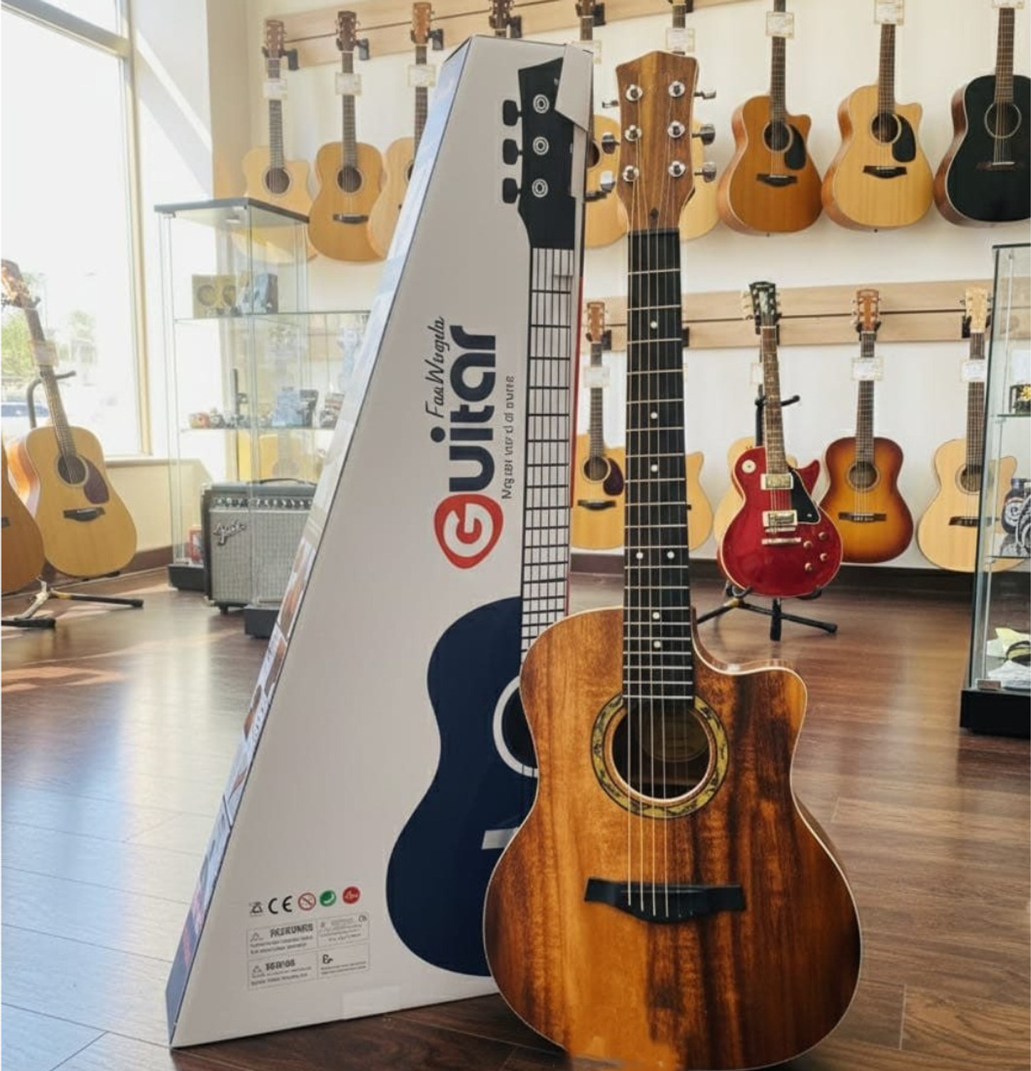 Image of BIYALI Acoustic Guitar 32 Inch 6 String with Cutaway | Beginner Wooden Guitar Acoustic Guitar Linden Wood Rosewood Right Hand Orientation