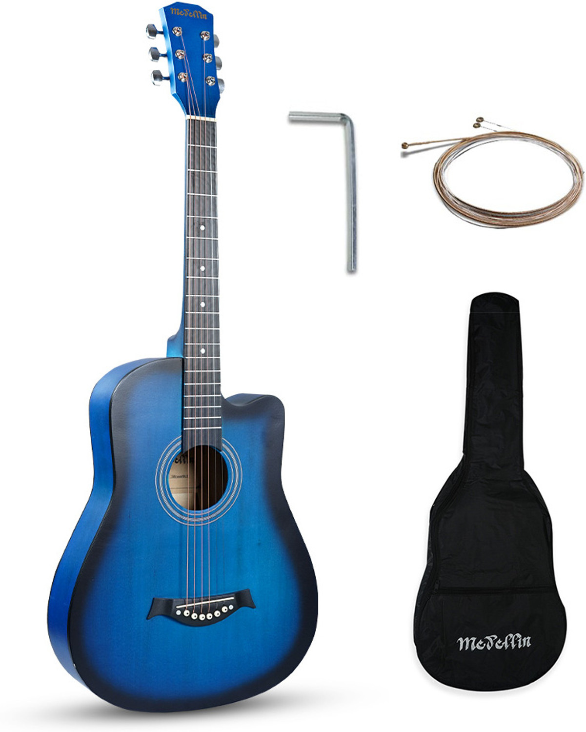 Image of KADENCE M38BLTR 38 inch Guitar with Truss Rod, Bag, Allen Key and String Set | Beginner Acoustic Guitar Linden Wood, Rosewood Rosewood Right Hand Orientation (Blue)