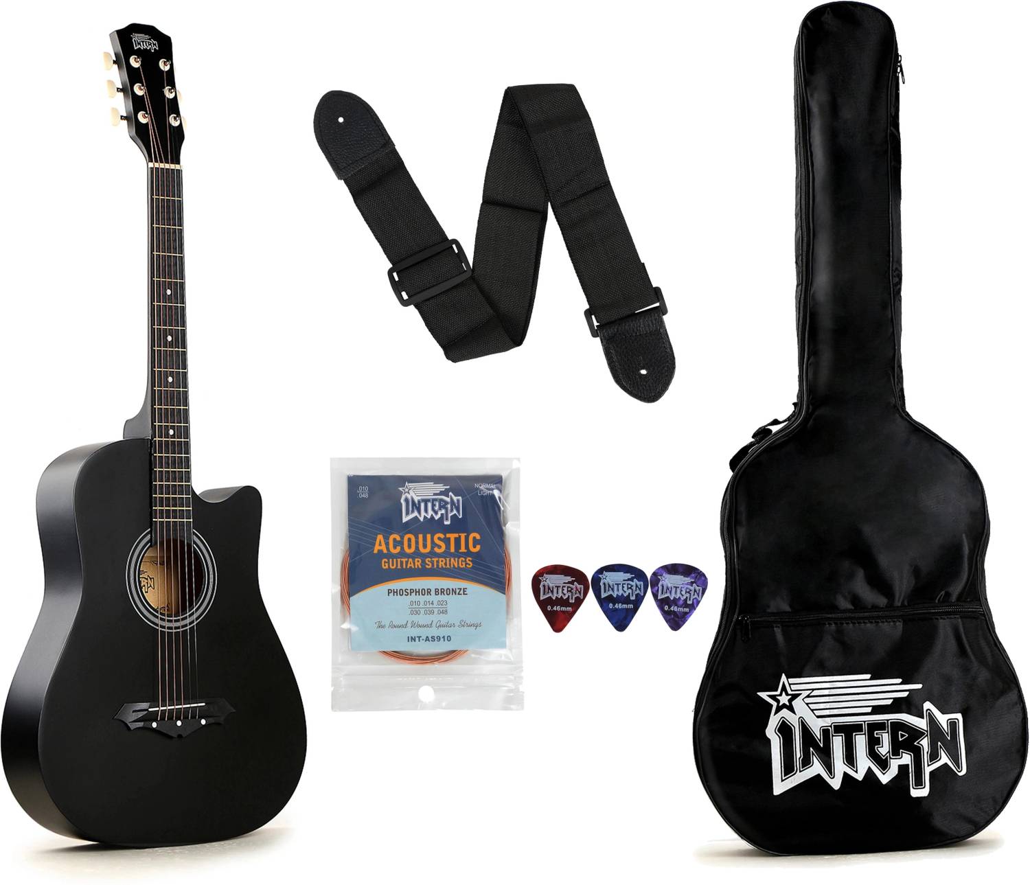 intern INT-38C-BK Acoustic Guitar Linden Wood Rosewood