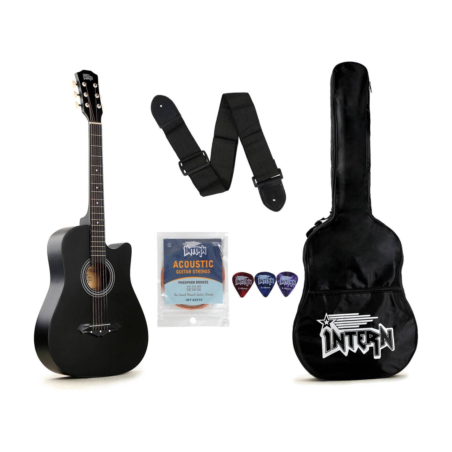 intern INT-38C-BK Linden Wood Acoustic Guitar - Image 1