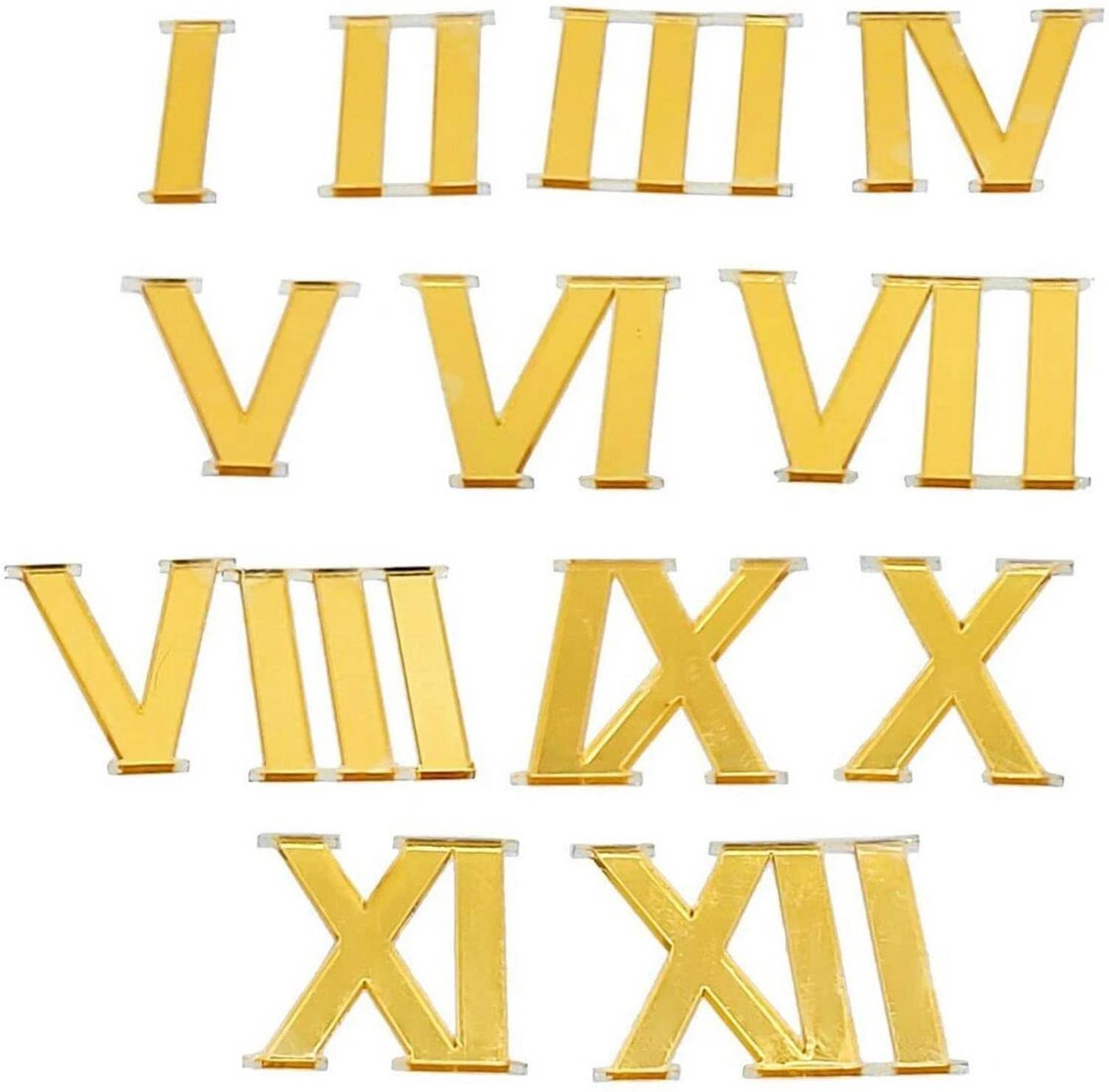 BanteyBanatey 12 Golden Acrylic Roman Numbers / Numerals /Digits for Clock Making in Resin Art 5 cm Acrylic Sheet