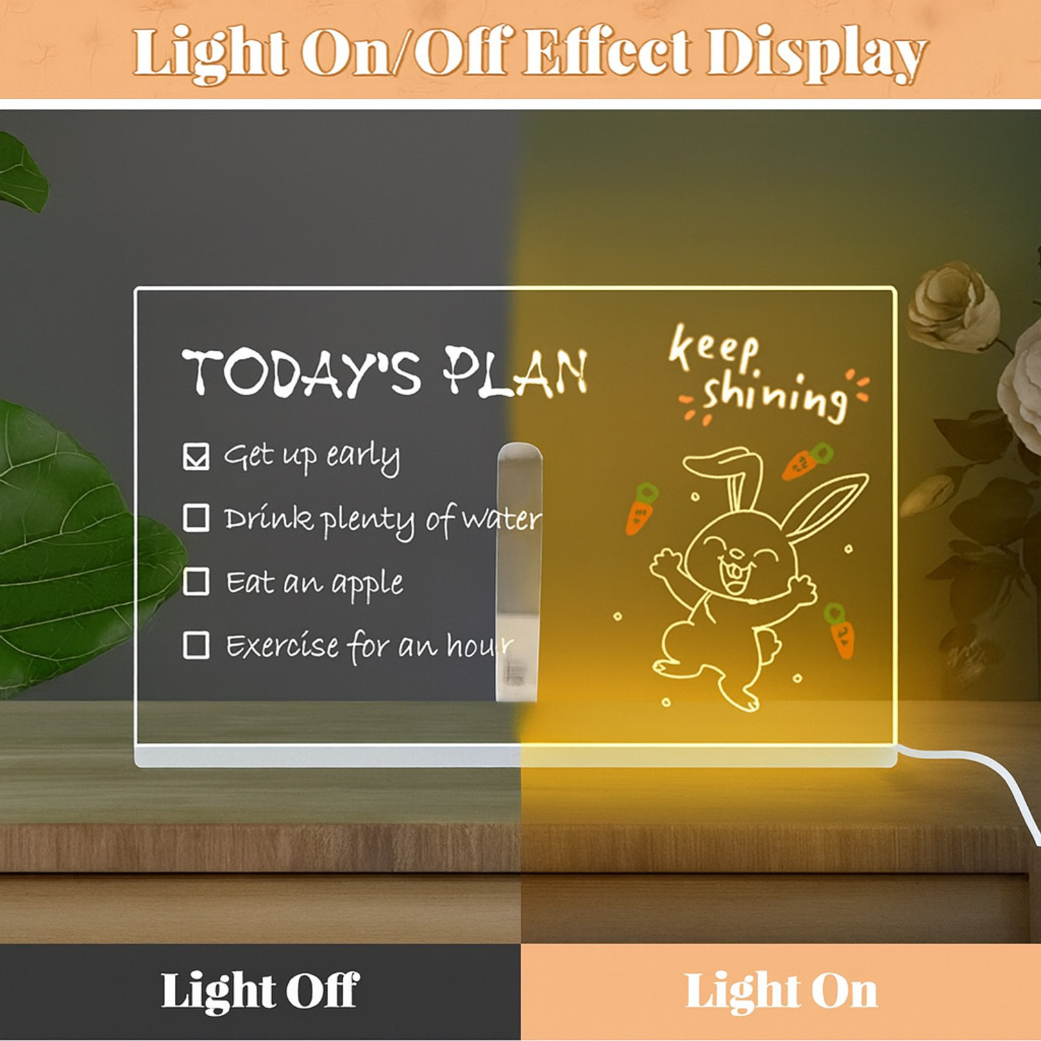 Image of Orvix LED Acrylic Rewritable Message Board - for Home & Office - 7 Pens, USB, 30X20 CM 30 cm Acrylic Sheet