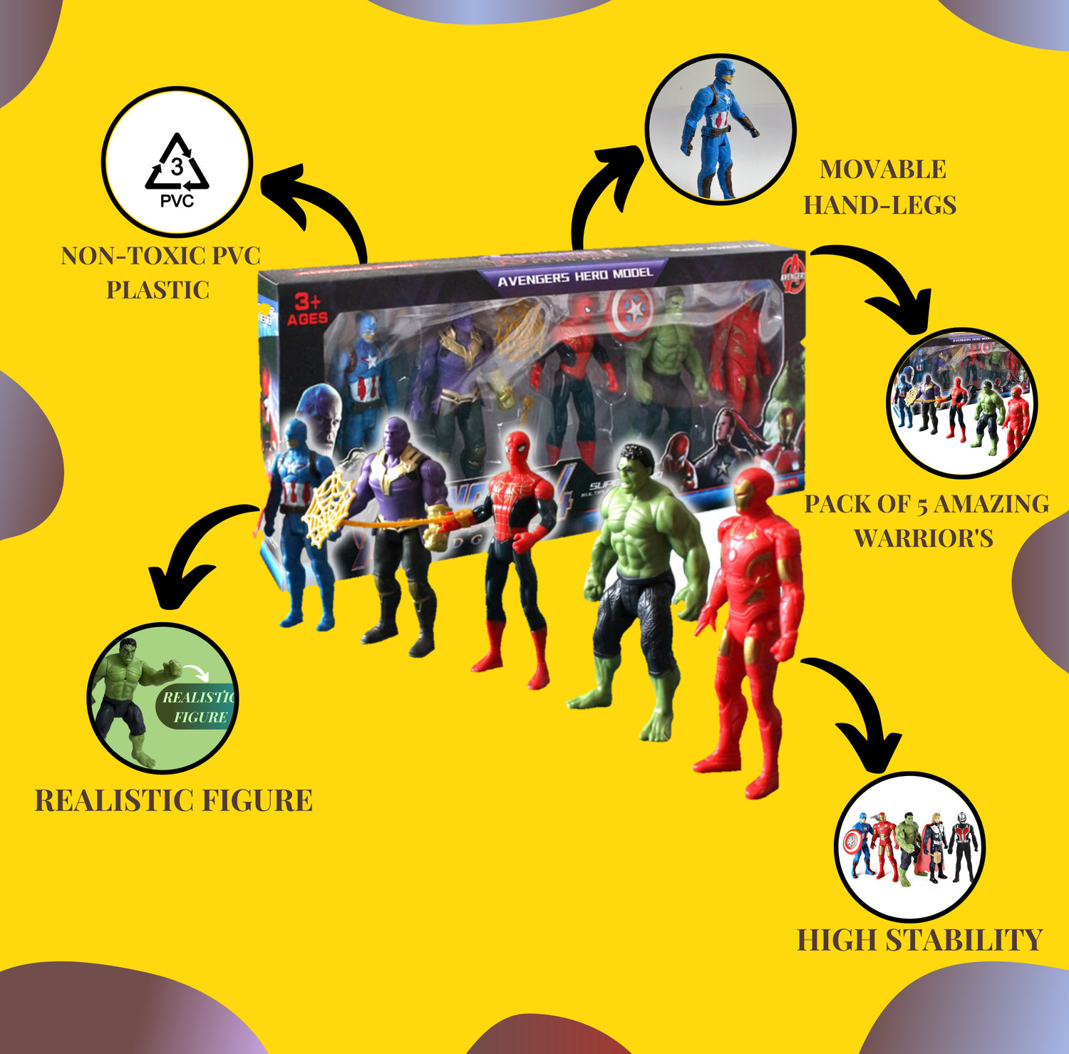 Image of ZN STORE Marvel Avengers End Game Super Heroes Action Figure Toy Set for Kids. Pack of 5