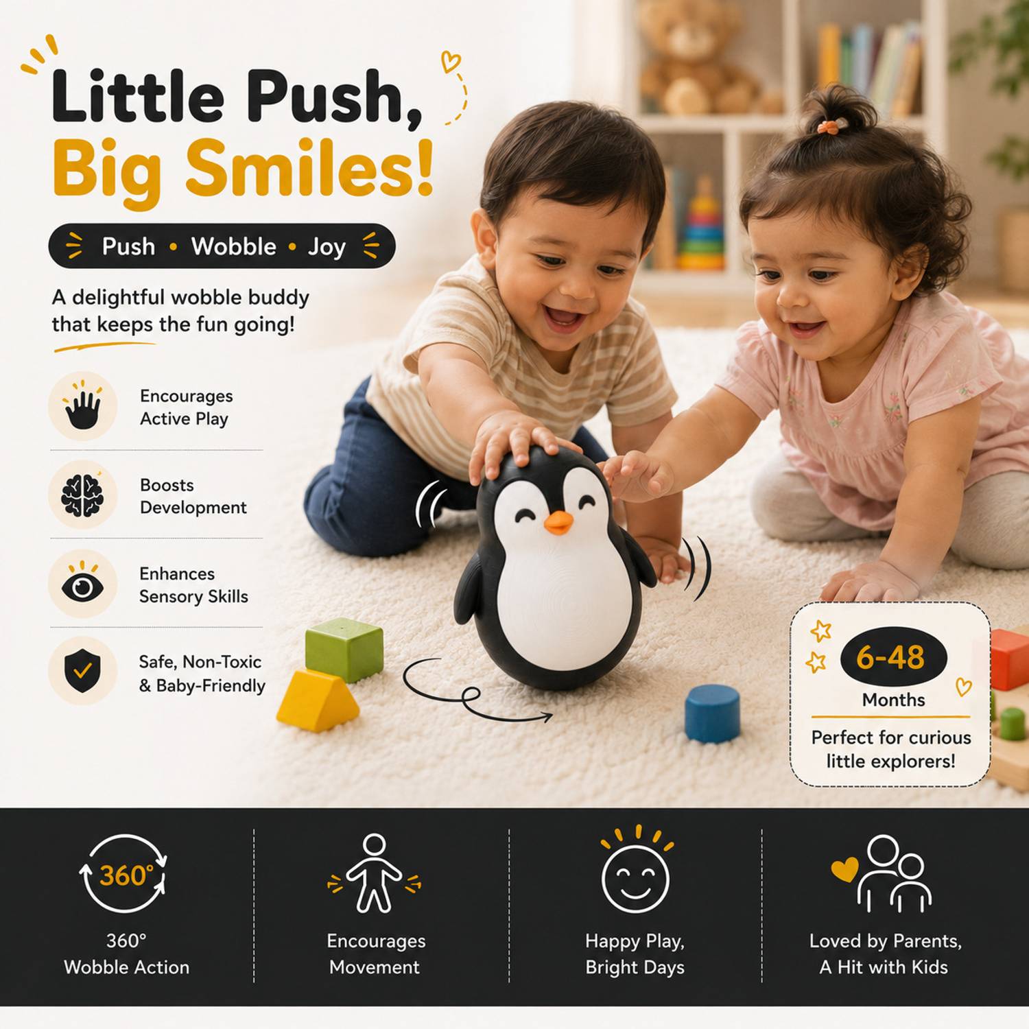 aindiancart Penguin Self-Righting Wobble Toy Pack of 4 - Image 3