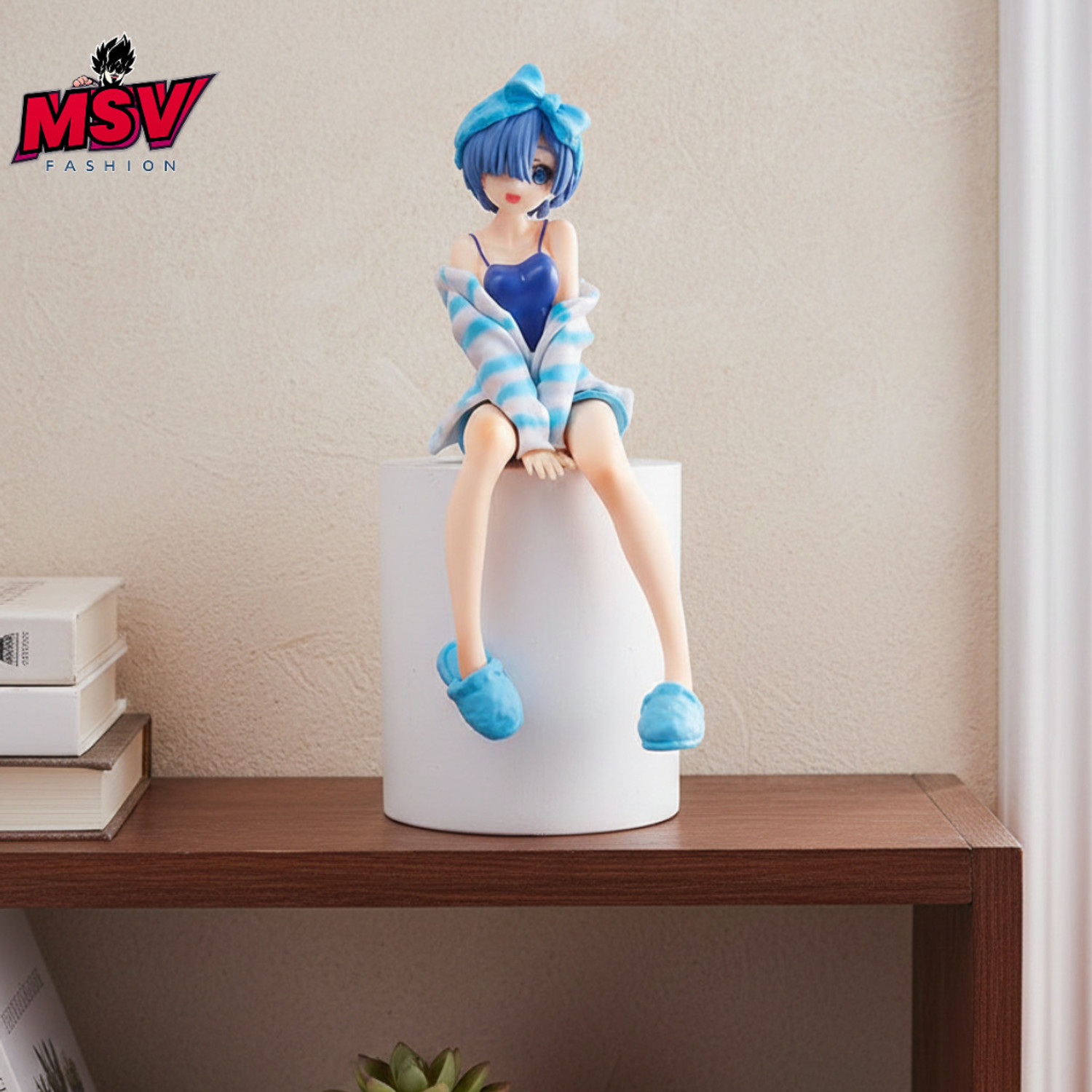 Image of msvfashions rem girl with blue tshirt Cute Sitting Anime Girl Figurine