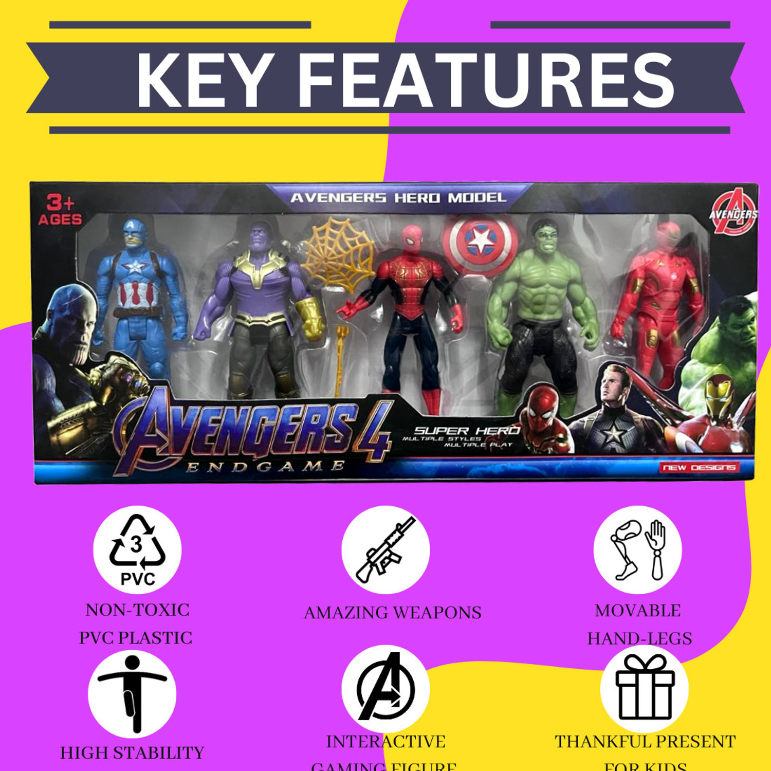 Image of ZN STORE Marvel Avengers EndGame Action Figure Toy Set for kids.(Multicolour)