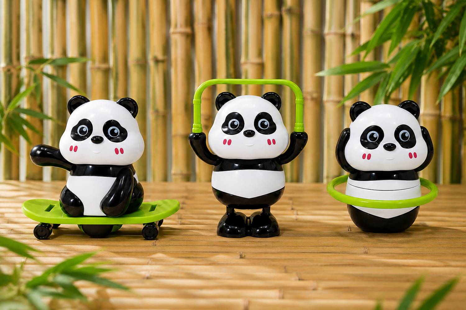 WANPAKU Panda Sports Trio Wind-Up Toy Set (Pack of 3) - Image 1