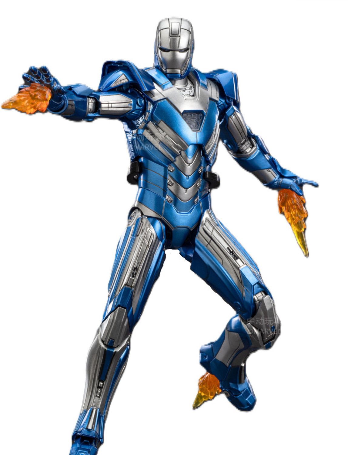 Image of MARVEL Iron Man 3 Mark 30 Blue Armor Action Figure, Interchangeable Hands & Stand (Multicolor)