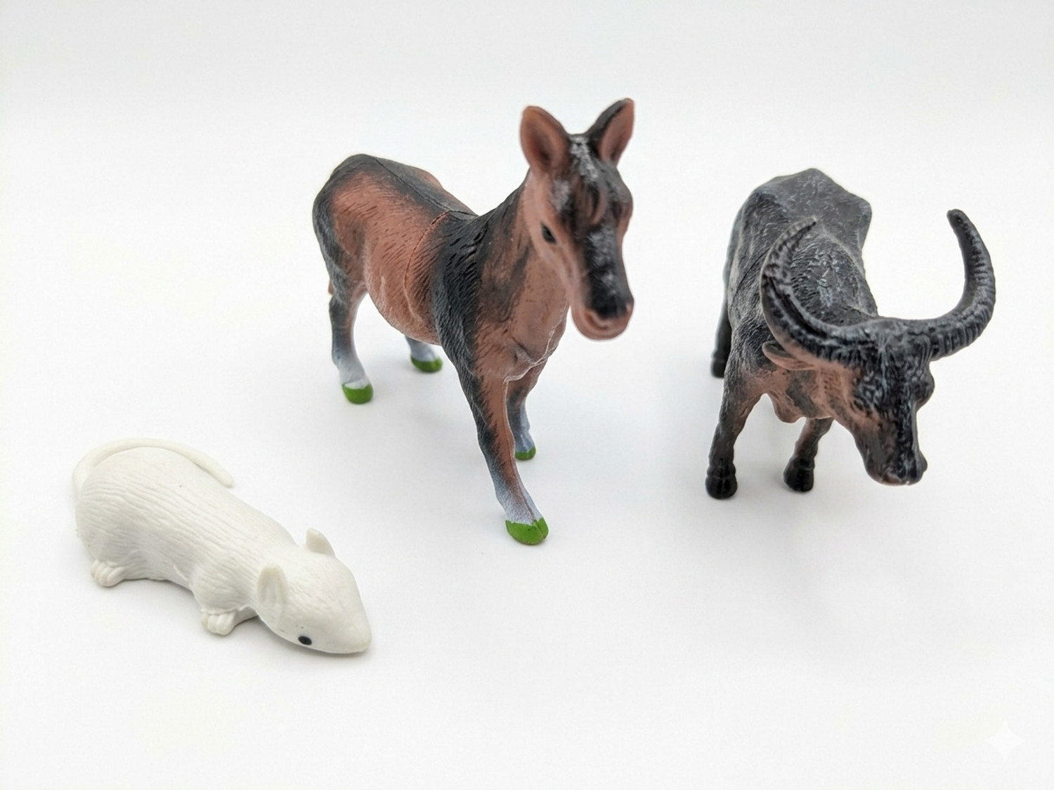 Image of Nexkidz Realistic Animal Figures - Buffalo, Horse and Rat Toy Set for Kids