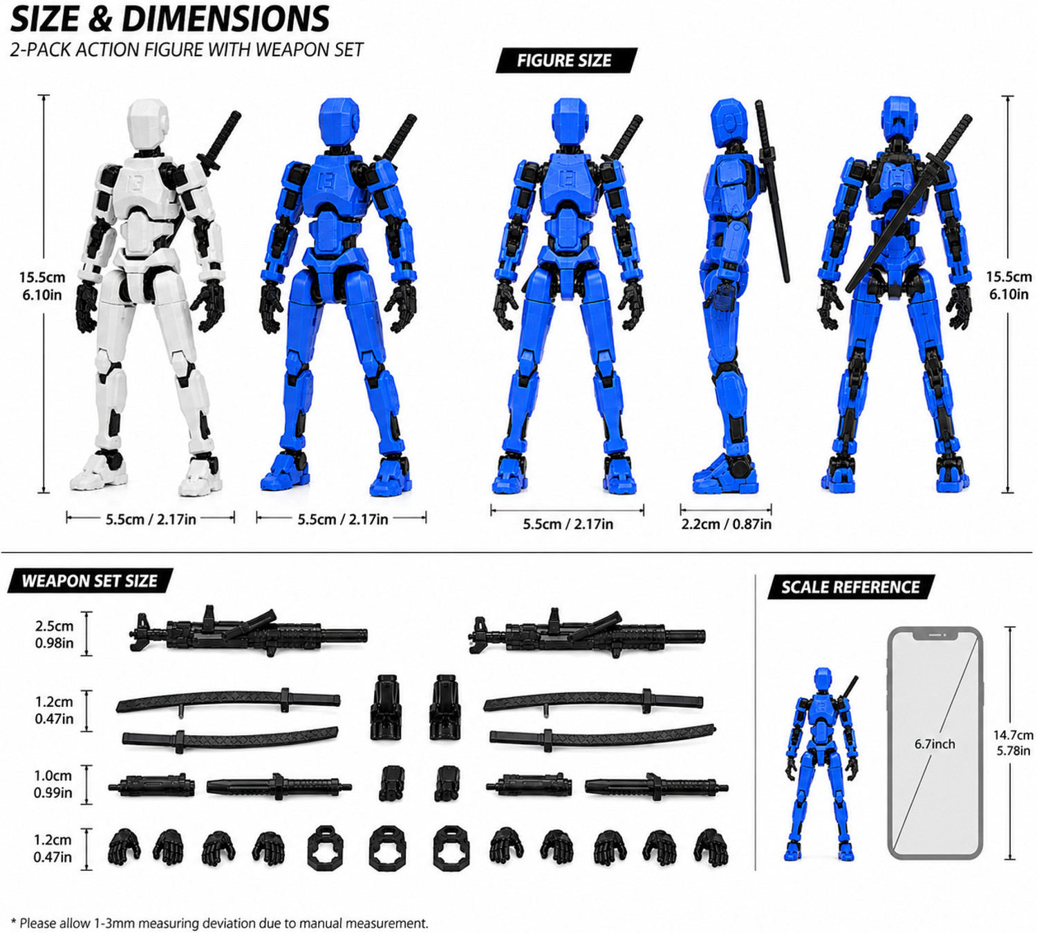 Image of HASTAP D13 Version 2 White Blue Poseable Action Figure Set with Toy Accessory Pack