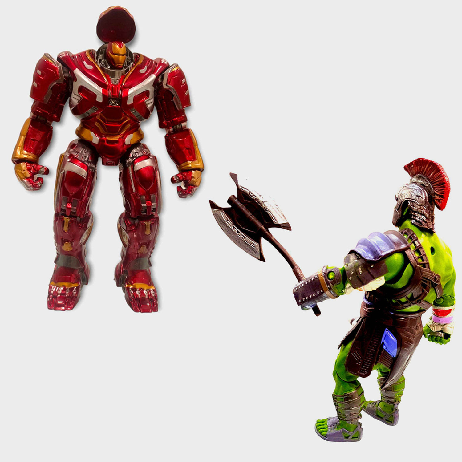 Image of RVM Toys Hulkbuster Iron Man And Hulk Ragnarok Gladiator Action Figure 20 cm Collectible