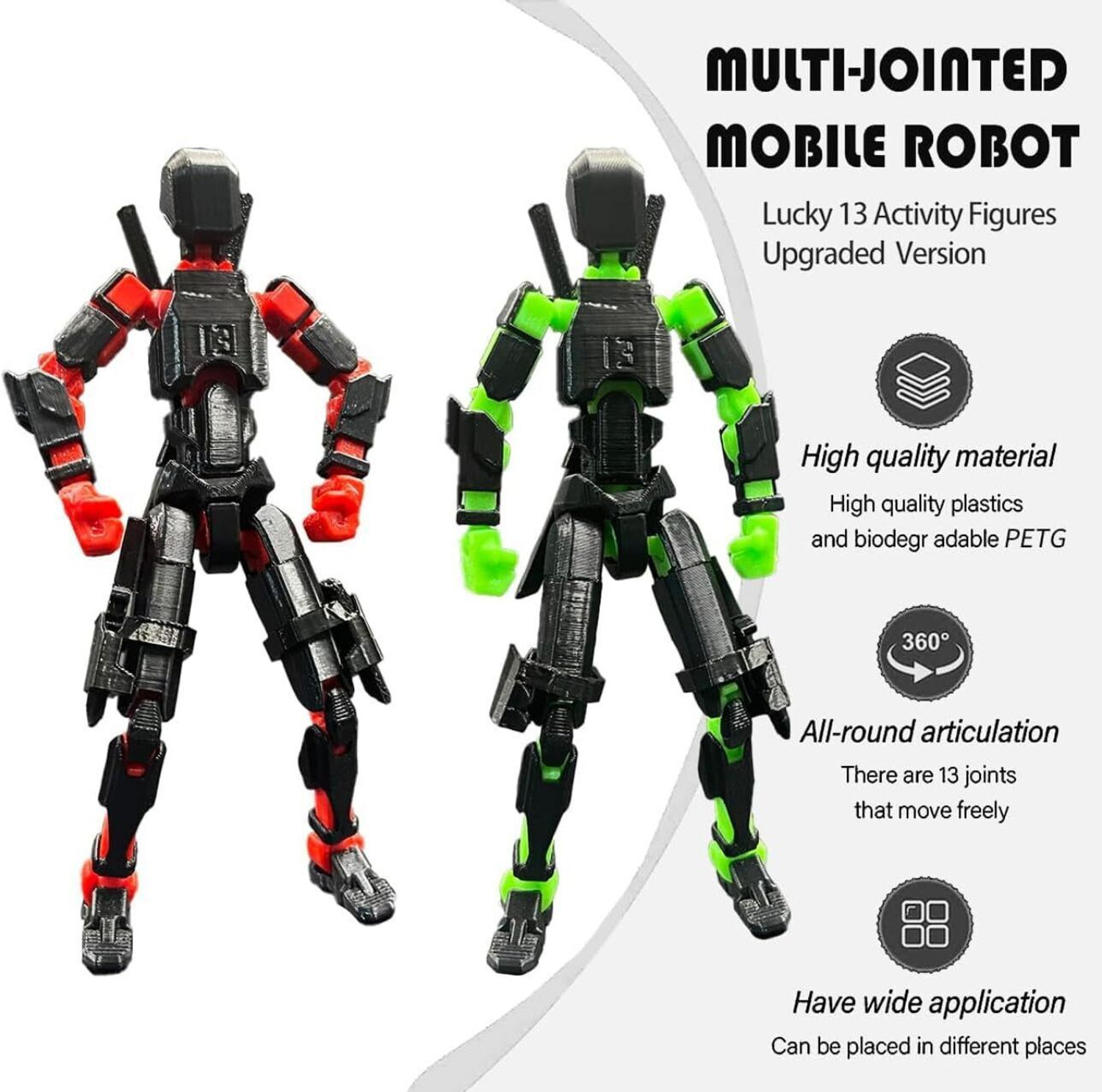 Image of Onngeo 2 PC Black Action Figures Kit Titan 13, T13 Lucky Action Figure (Red, Green)