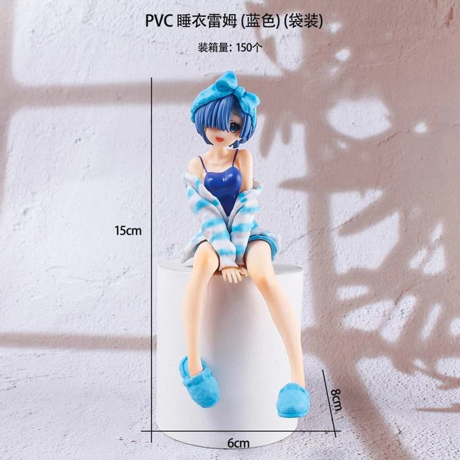 Image of msvfashions rem girl with blue tshirt Cute Sitting Anime Girl Figurine