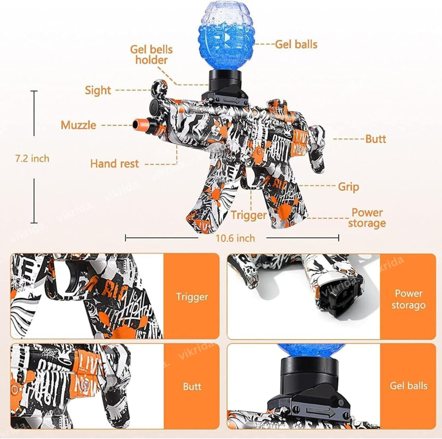 Image of Seth Sawariya Enterprises Electric Rechargeable Gel Ball Blaster Toy Gun With Protective Goggles Water Gun