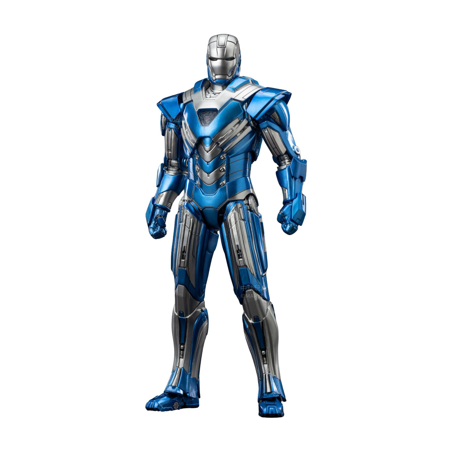 Image of MARVEL Iron Man 3 Mark 30 Blue Armor Action Figure, Interchangeable Hands & Stand (Multicolor)