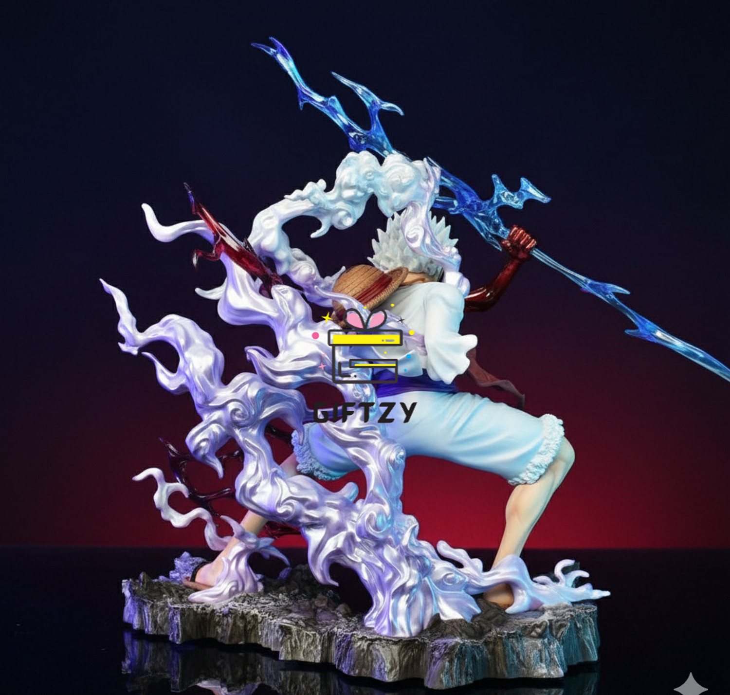 Image of Giftzy Luffy Gear 5 Action Figure One Piece Anime Collectible Statue Toy 28cm LED Base