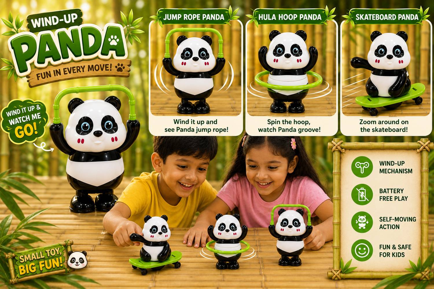WANPAKU Panda Sports Trio Wind-Up Toy Set (Pack of 3) - Image 5