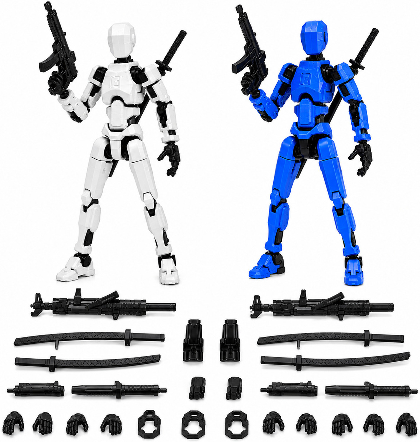 Image of HASTAP D13 Version 2 White Blue Poseable Action Figure Set with Toy Accessory Pack