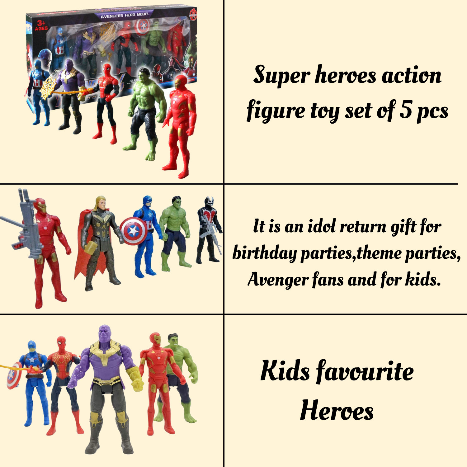 Image of ZN STORE Marvel Avengers End Game Super Heroes Action Figure Toy Set for Kids. Pack of 5
