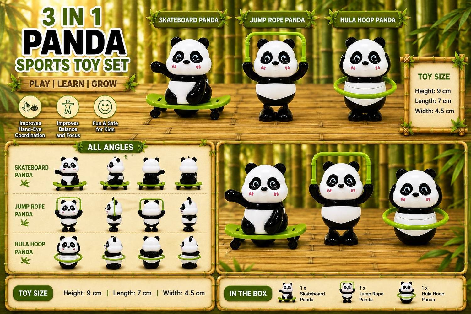 WANPAKU Panda Sports Trio Wind-Up Toy Set (Pack of 3) - Image 3