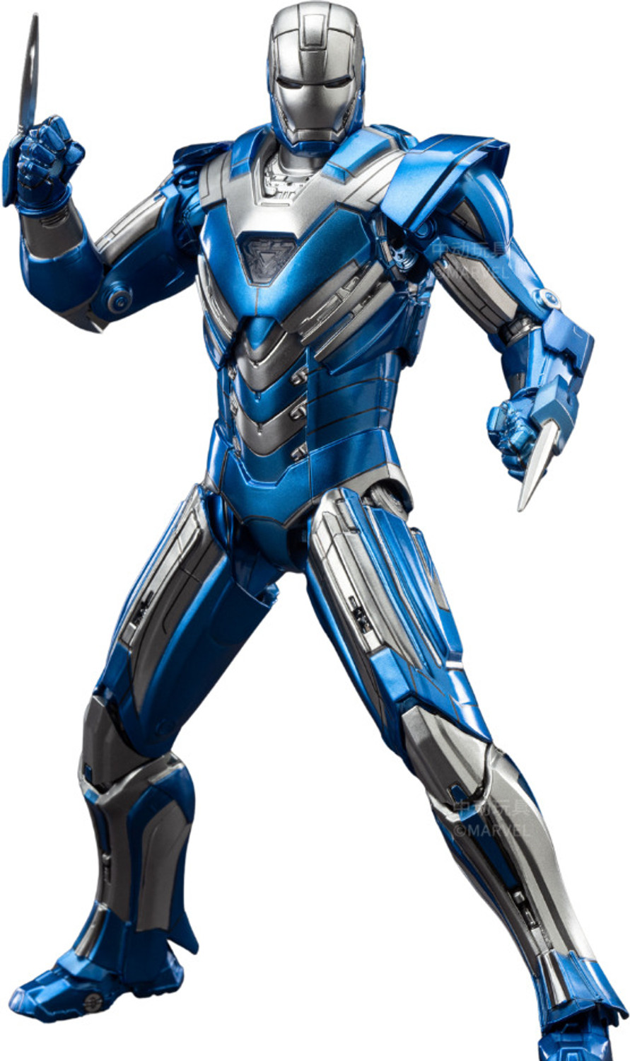 Image of MARVEL Iron Man 3 Mark 30 Blue Armor Action Figure, Interchangeable Hands & Stand (Multicolor)