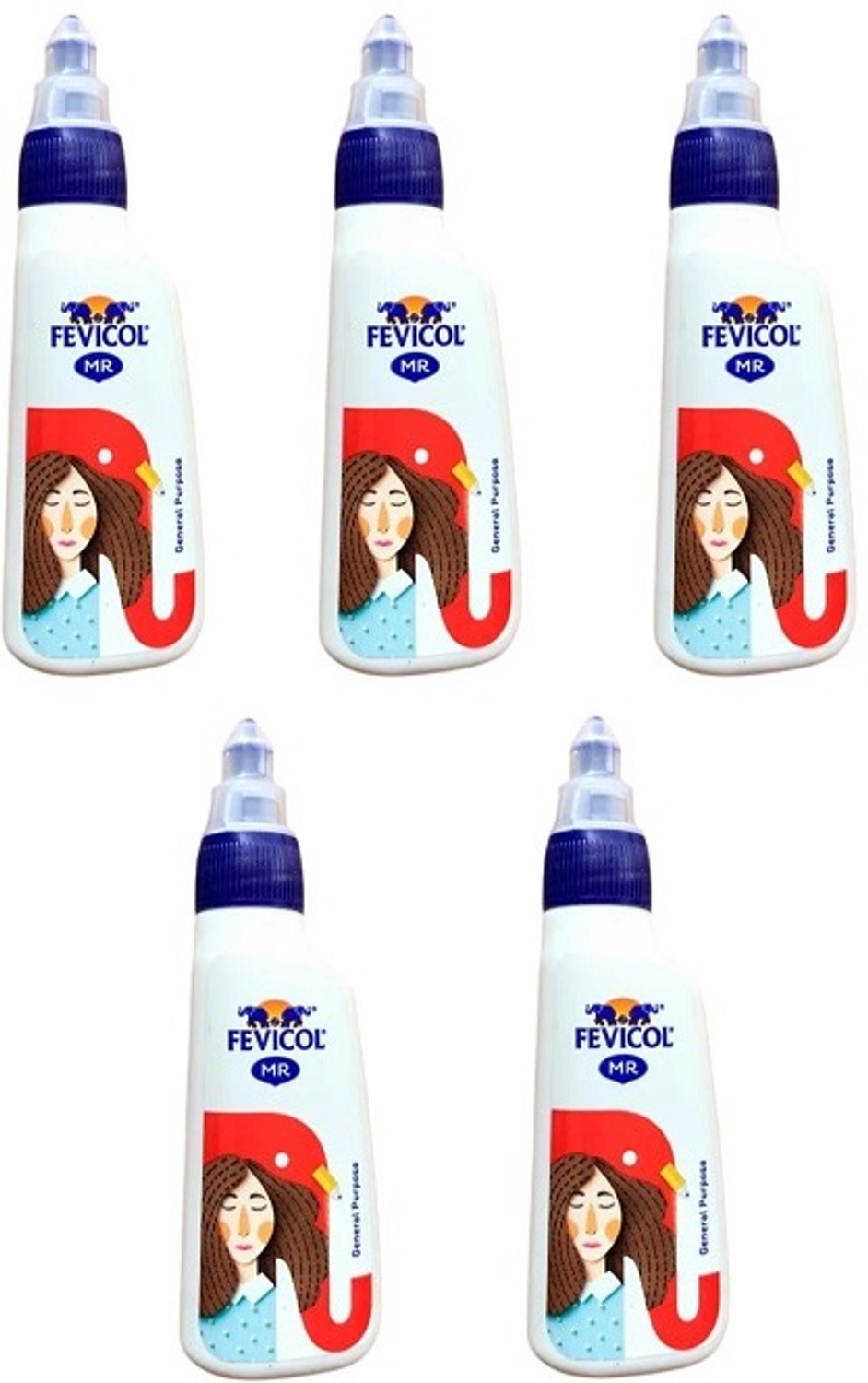 Image of FEVICOL Easily peels away from hands and clothes for quick cleanup | MR Easy Flow Squeeze Bottle Ultimate Adhesive for Student's Project & Craft Work (Set of 5, White)