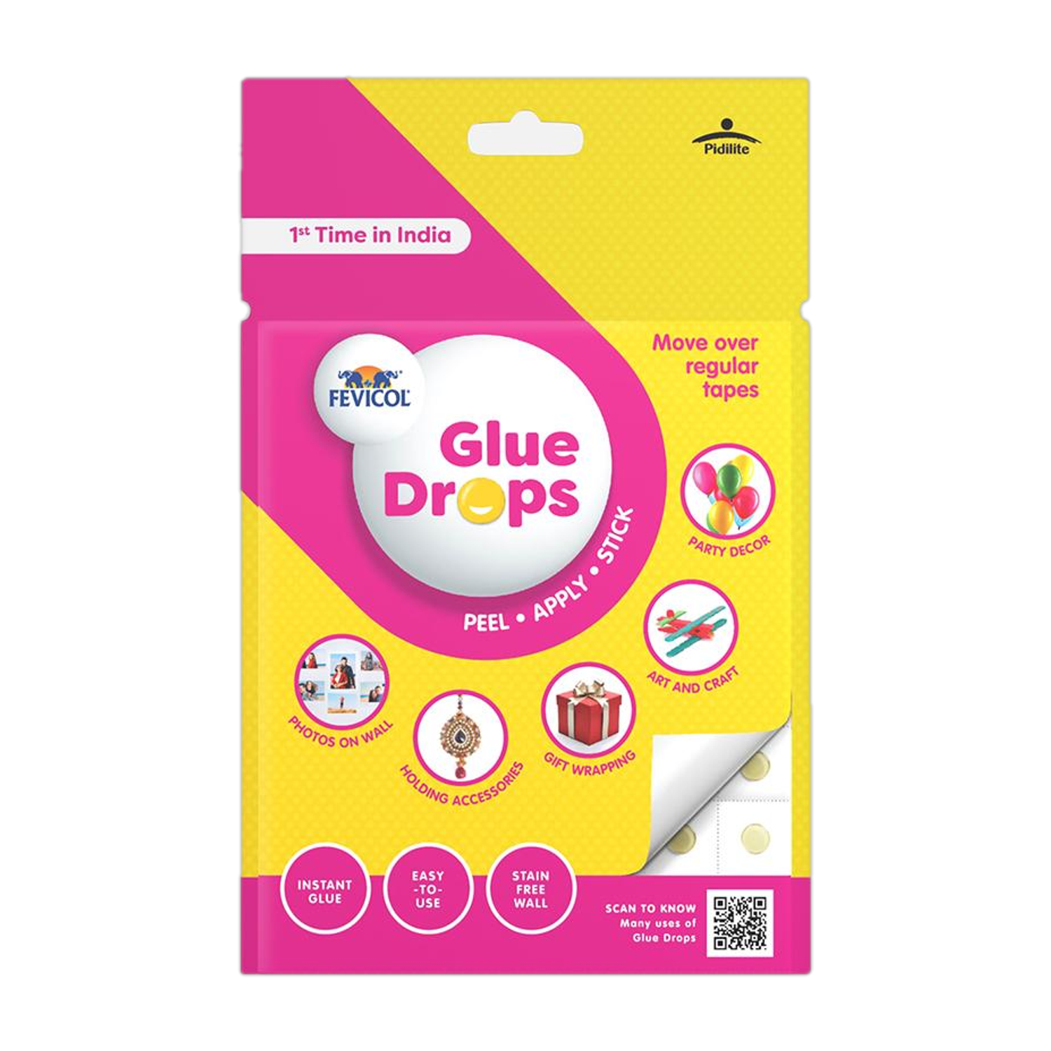 Image of FEVICOL Non-Toxic, Acid Free, Child Friendly Glue Drops For Instant & Non Messy - Peel, Apply & Stick 24 Glue Drops
