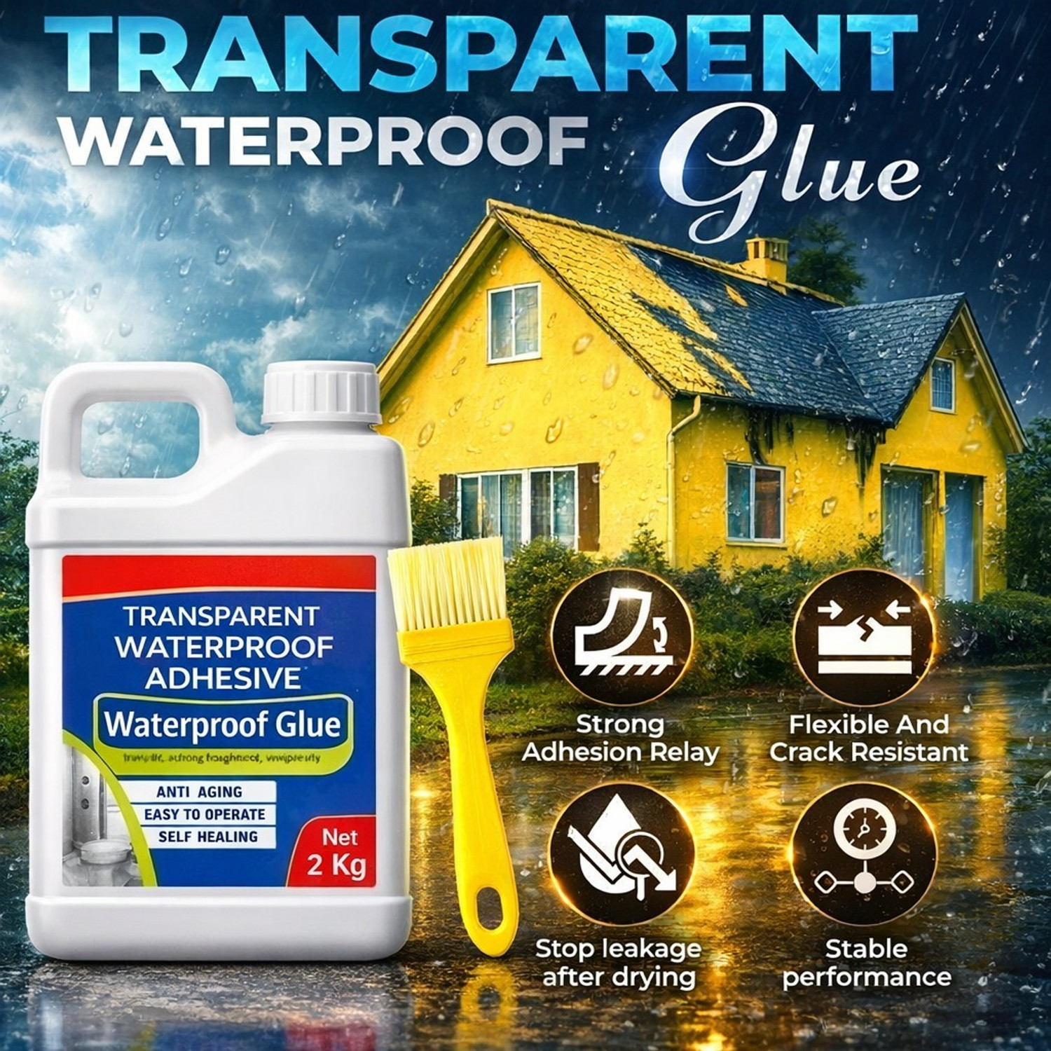 Image of STYLEORIANS Waterproof Glue Clear Gel Bathroom Roof Top Concrete No Leak Adhesive (2 KG) Adhesive