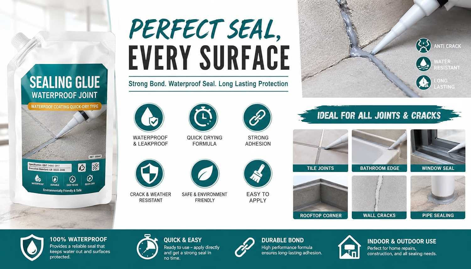 Image of RQPFAB VSHLOM QUICK DRY WATERPROOF CRACK FILLING SEALANT 500G WALLS ROOFS TILE GREY FOR Adhesive