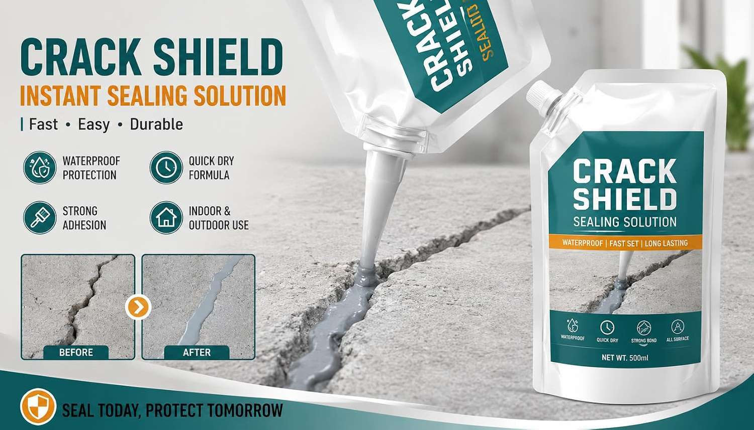 Image of RQPFAB VSHLOM QUICK DRY WATERPROOF CRACK FILLING SEALANT 500G WALLS ROOFS TILE GREY FOR Adhesive