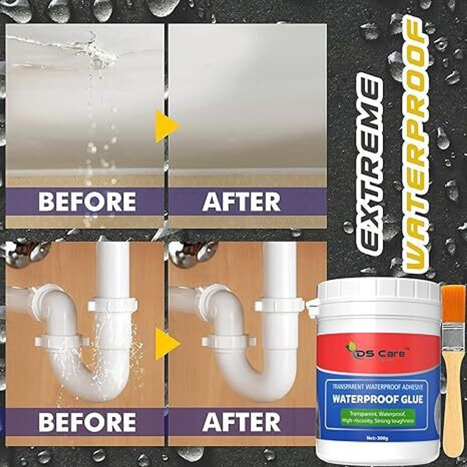 Image of ds care Transparent Waterproof Crack Seal Glue with Brush for Roof, Tile and Pipe Adhesive