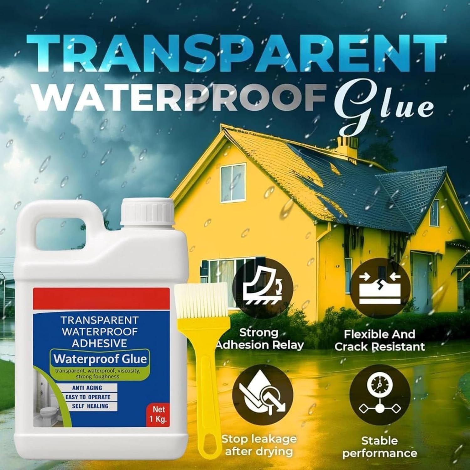 Image of STYLEORIANS Waterproof Glue Clear Gel Bathroom Roof Top Concrete No Leak Adhesive (1 KG) Adhesive