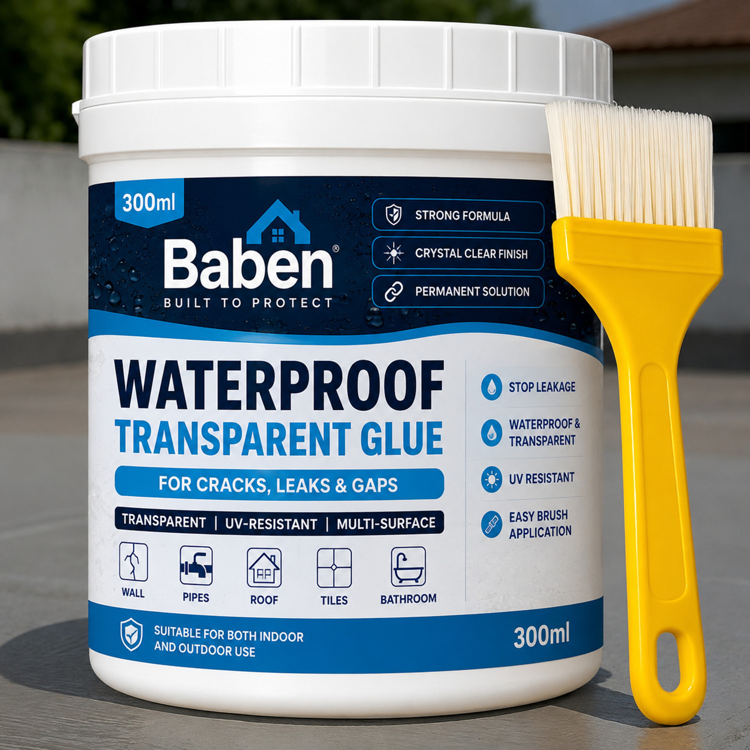 Image of Baben Waterproof Glue for Wall Cracks & Roof Leaks | Transparent Sealant Leak Fix Gel Adhesive