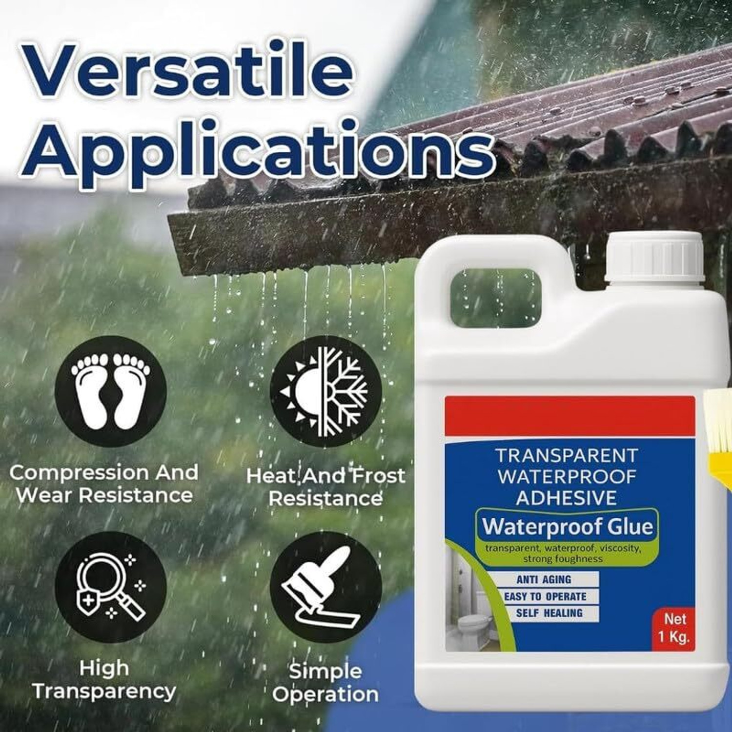 Image of JM 1KG Transparent Waterproof Glue with Brush for Roof Leakage Adhesive
