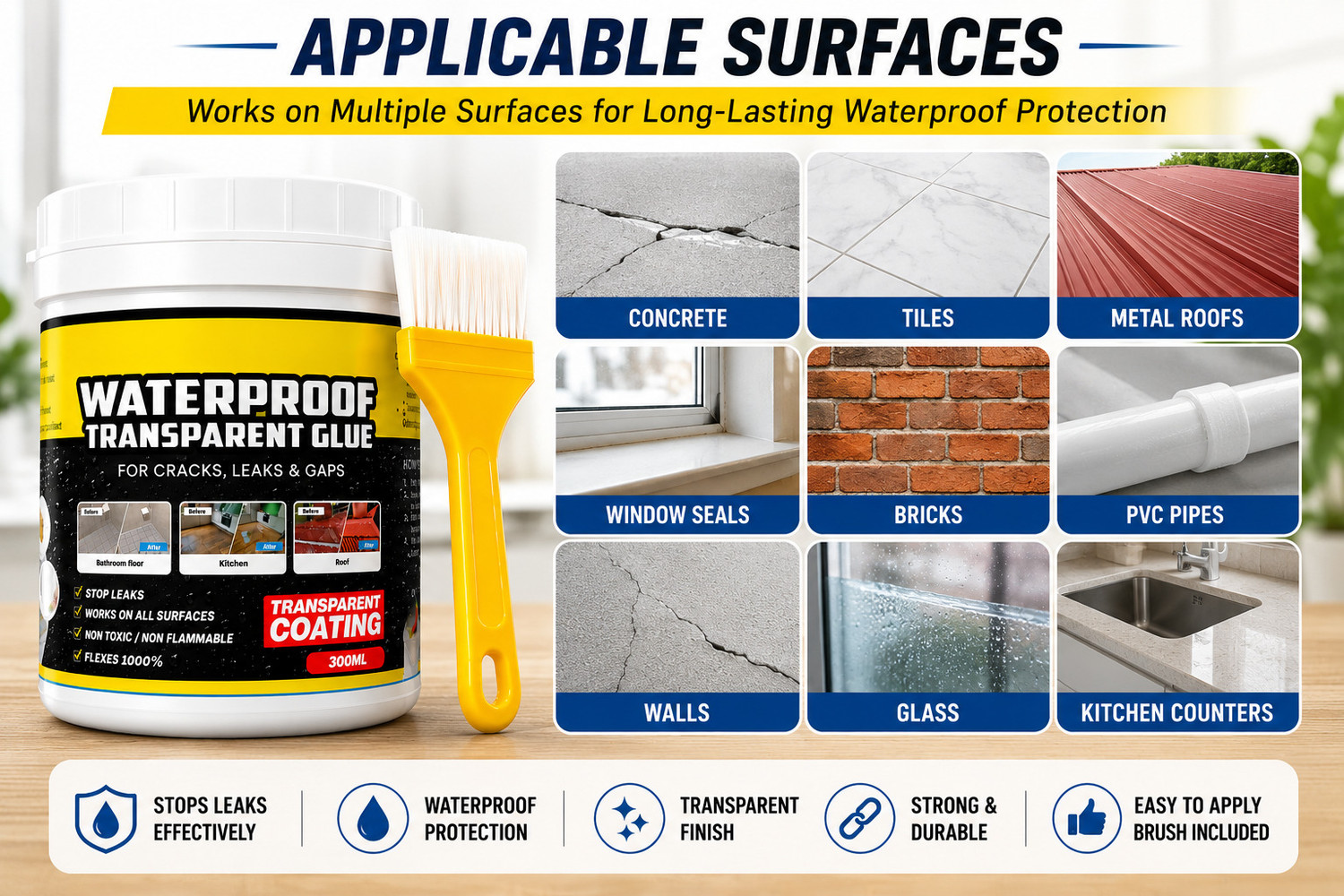 Image of Cipzi Clear Waterproof Leak Repair Coating for Roof, Wall and Floor Adhesive