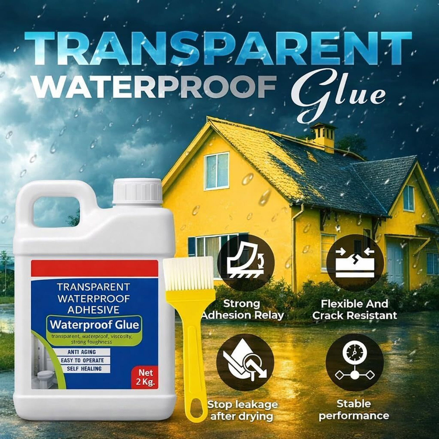 Image of ds care Transparent Waterproof Glue with Brush for Roof Leakage Clear Gel Adhesive