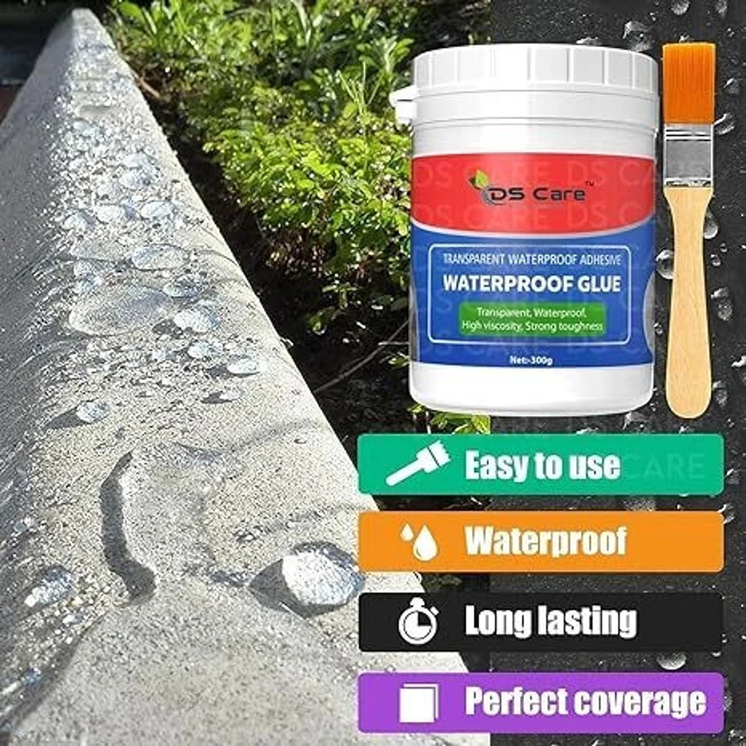 Image of ds care Transparent Waterproof Crack Seal Glue with Brush for Roof, Tile and Pipe Adhesive