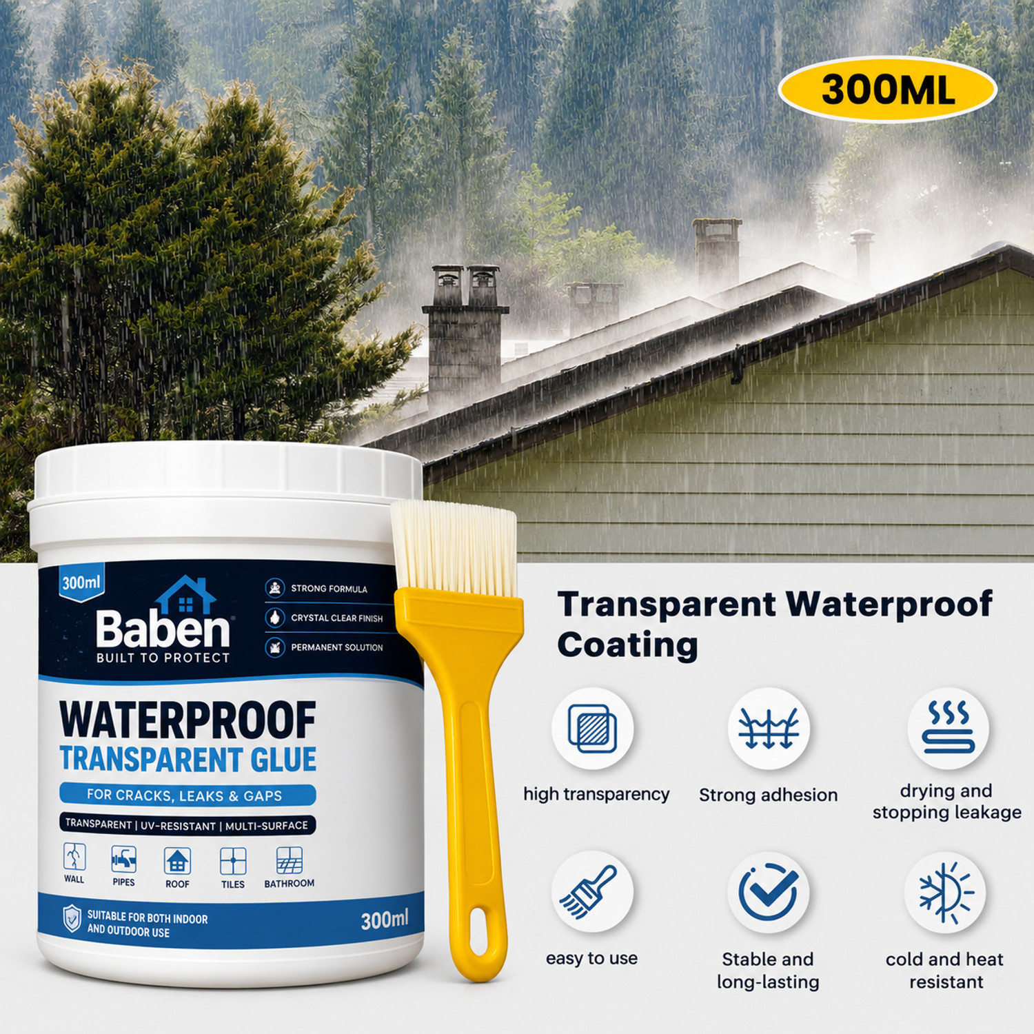 Image of Baben Waterproof Glue for Wall Cracks & Roof Leaks | Transparent Sealant Leak Fix Gel Adhesive