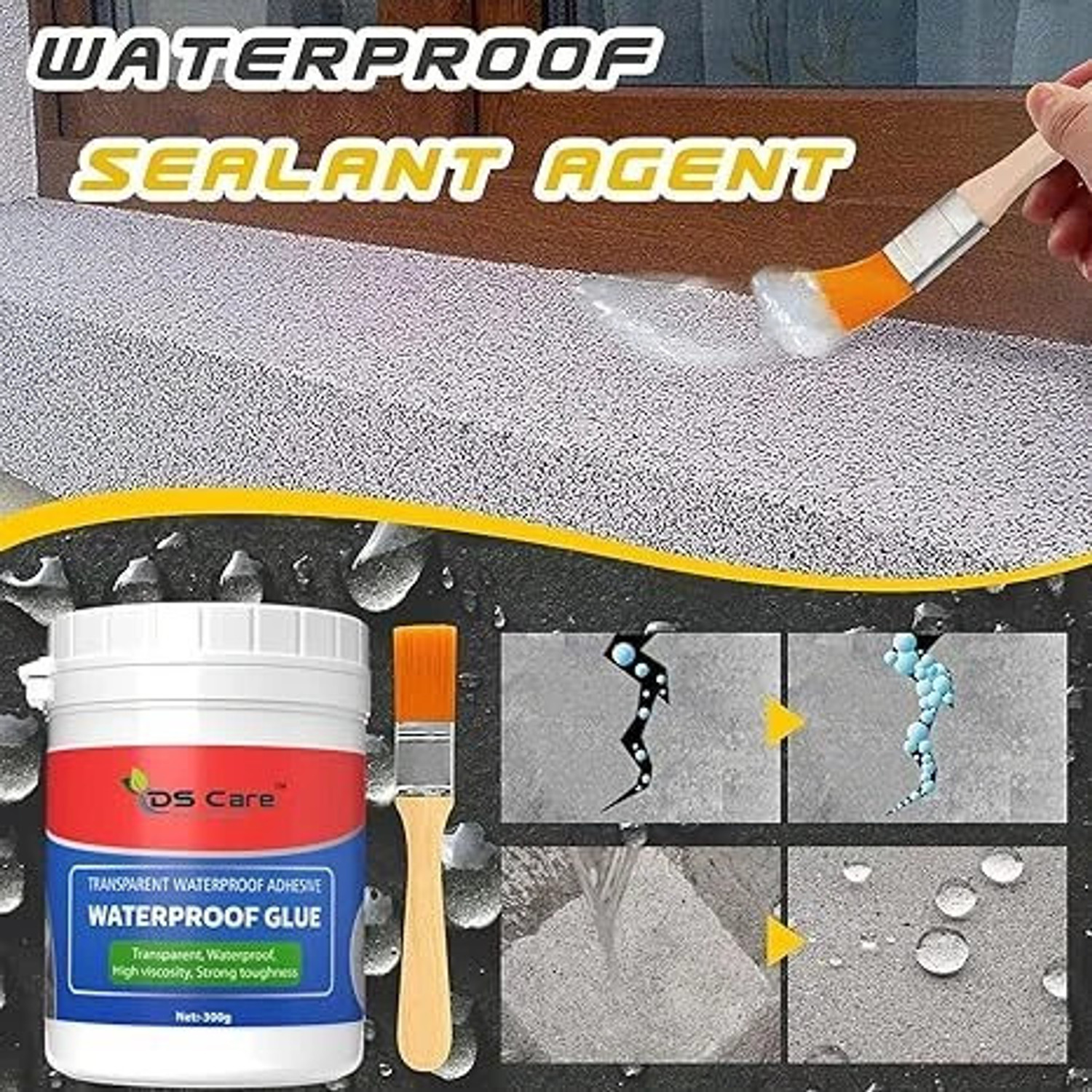 Image of ds care Transparent Waterproof Crack Seal Glue with Brush for Roof, Tile and Pipe Adhesive